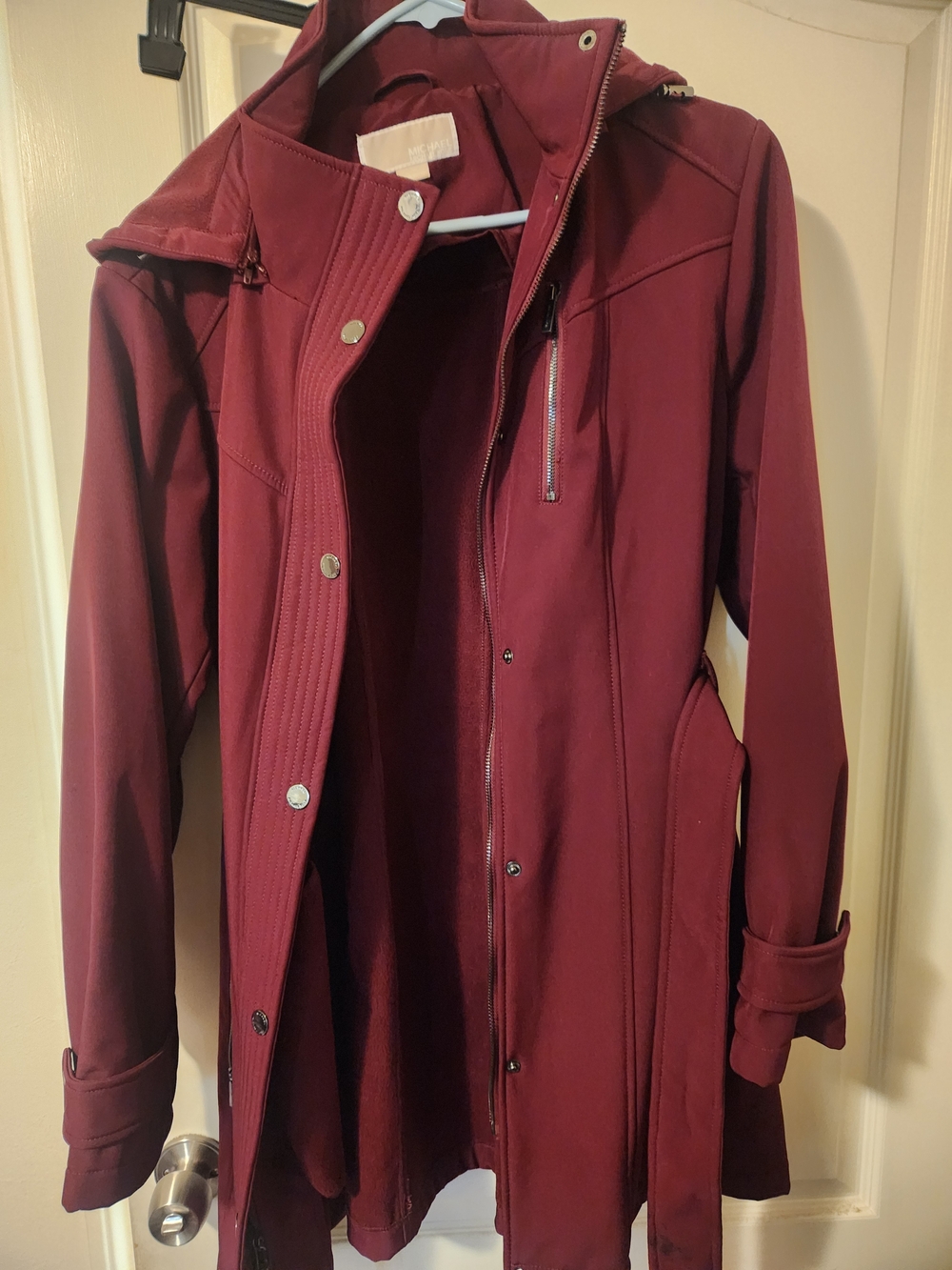Nwot MICHAEL Michael Kors Burgundy Hooded Trench Coat With Belt
